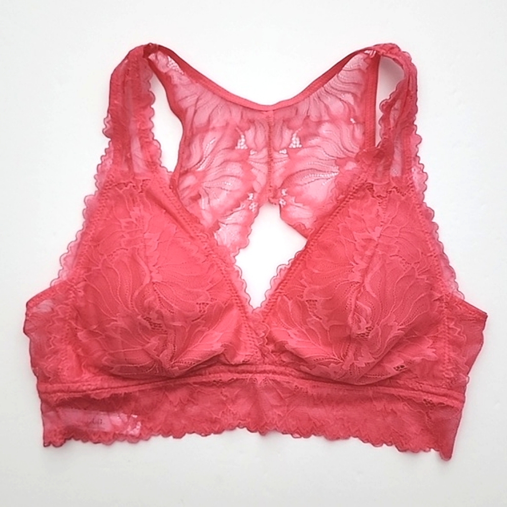 ⭐️3/ $30⭐️ Auden Lightly  Lined Lace Pink Longline Bralette Deep Plunge Sz Med - Picture 4 of 14